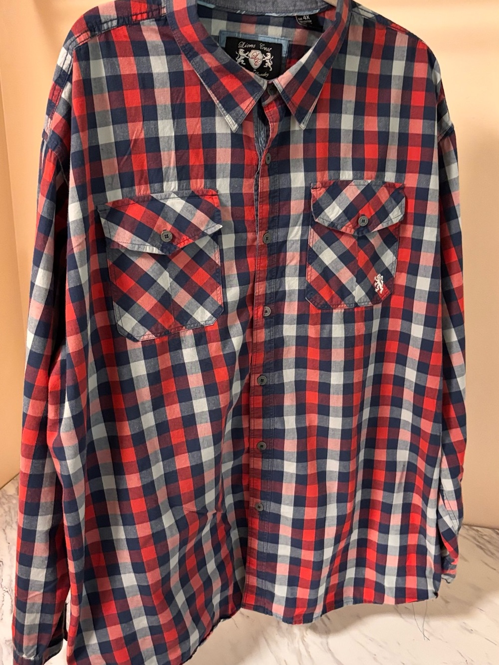 English Laundry Men's Red & Blue Plaid Button-Down Shirt